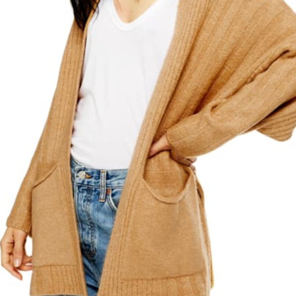 Topshop Camel/Tan Open-Front Pocket Cardigan Sweater